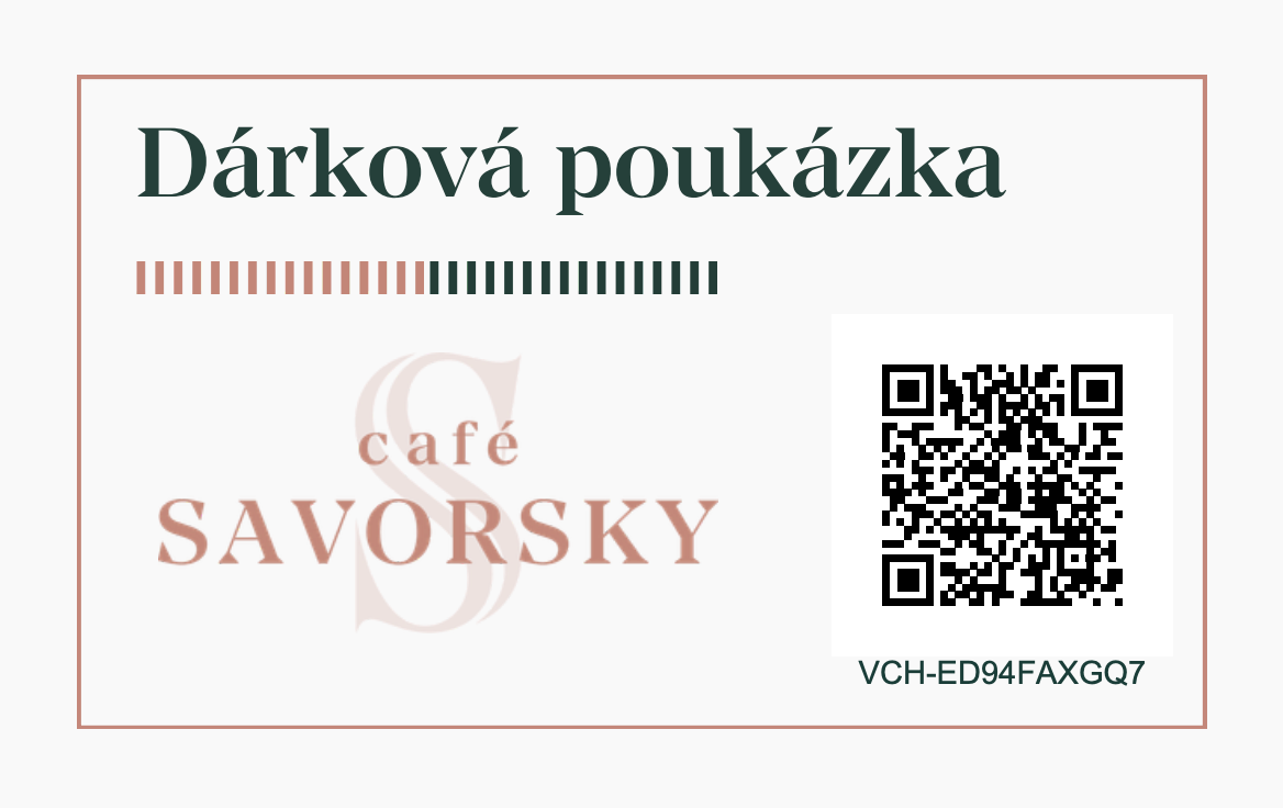 Ukázka dárkové poukázky Café Savorsky s QR kódem